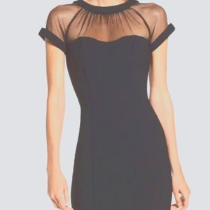 Maggy London Illusion Yoke Crepe Cocktail Dress Navy Blue